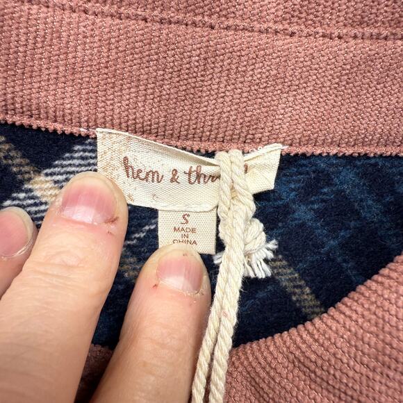 NWT Hem & Thread Button Up Plaid Shirt w/Corduroy Trim Oversized Size S - Picture 8 of 12